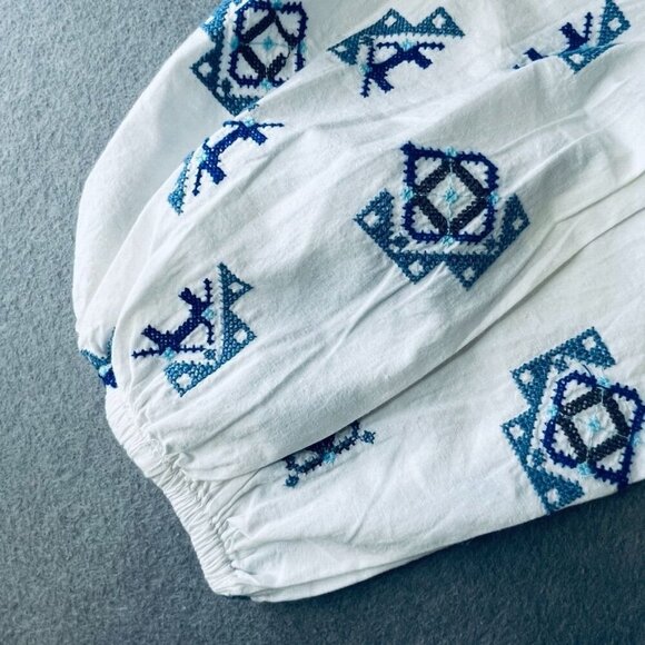 River Island Embroidered Mini Shirt Dress Size 8 Open Back Collard Button Up - Picture 15 of 16